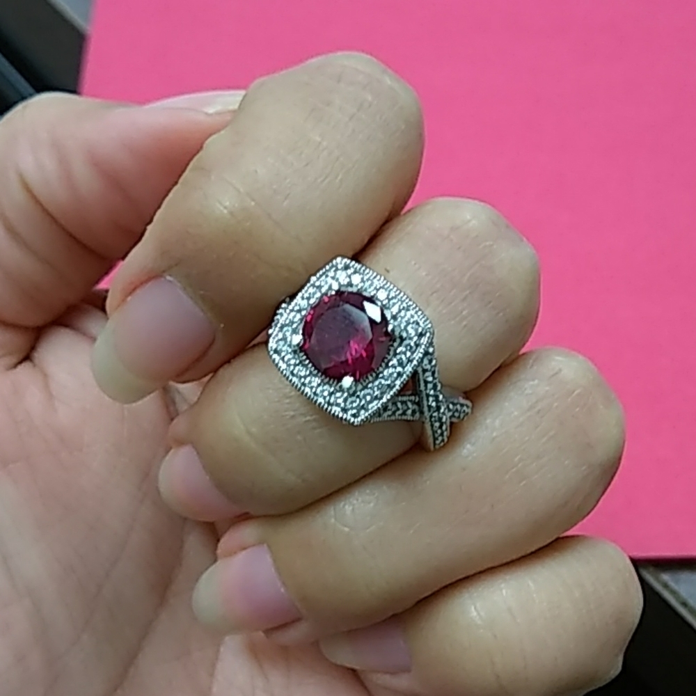 Sterling Solid Silver 925 With Red Gem Ring - image 1